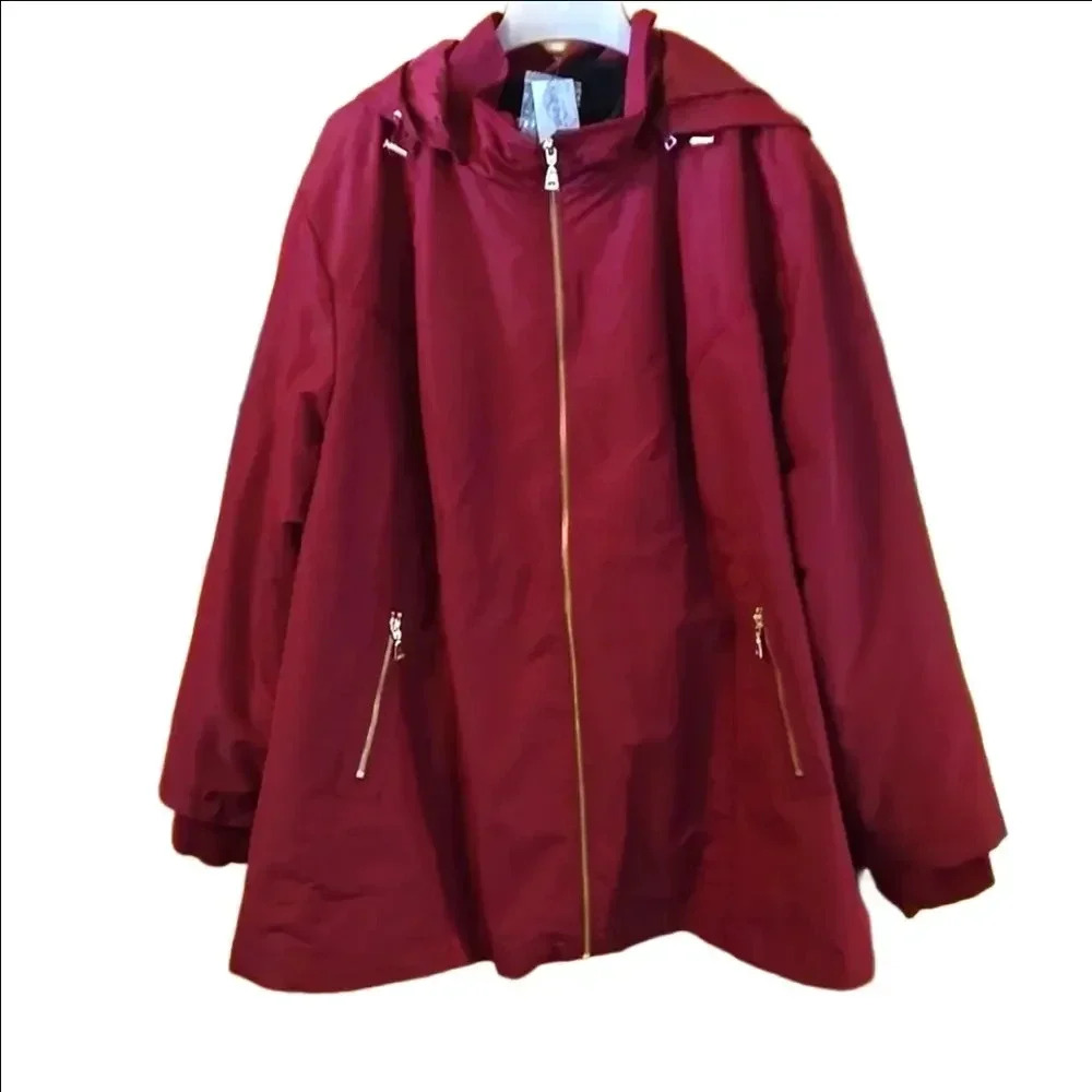 Women's Hooded Zip-Front Jacket - Burgundy